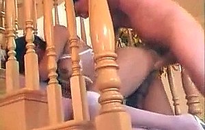 Sex on a stairs with a swell ts in white lingerie