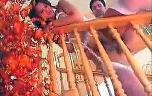 Sex on a stairs with a swell ts in white lingerie