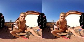 Solo girl, Sarah Kay is masturbating and moaning, in VR