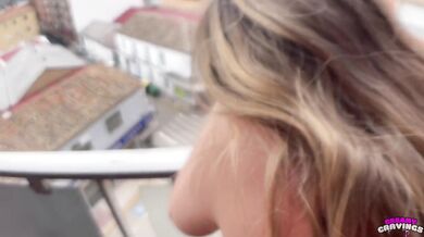 Huge Creampie in my stepsis tight pussy after fucking on the balcony! OMG Please don't get pregnant!