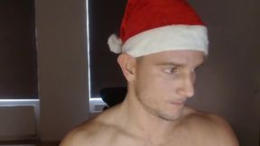 European Guy Wearing Santa Hat Jerks Pole