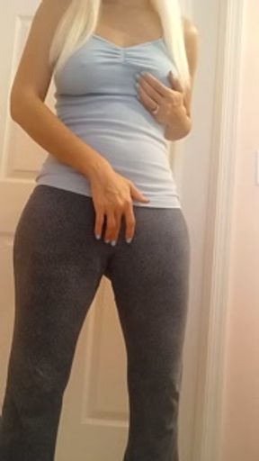 Teen Blonde Fingers Pussy and Pees Cum in Pyjama Pants