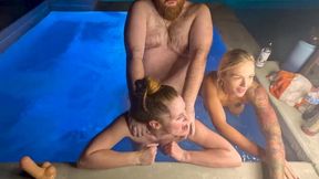 Threesome wet and wild in the hot tub with MILF Scarlett Gushes & Deliah Grace