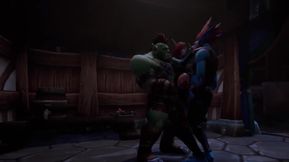 Elf double teamed by an Ork and a Troll