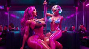 Cyberpunk Neon Oil Twerk: Nude Voluptuous Back Dances 2034