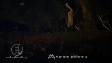 Amateur Boy Caught Pissing in a Park, at Night