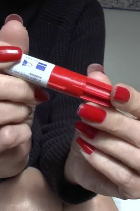 Slave Marking with Pen, Beautiful Red Fingernails, Lady Victoria Valente