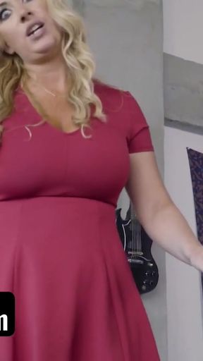 Epic moment from &quot;PervMom - Busty Housewife Janna Hicks Moans Loud While Riding Her Stepsons Fat Cock On The Couch&quot;