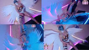 Angewomon Digimon:Oiled & Masturbation . Black Kitsune Fox
