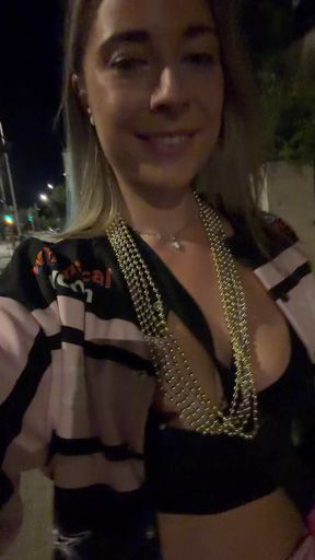 Public flashing with pierced nipples