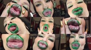 Green minty lipstick glossy pouty bimbo kisses 4K Ultra HD