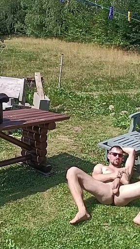 Jerking off While Hanging Out the Laundry