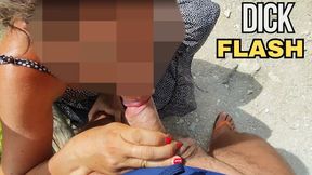 French Milf Blowjob Amateur on Nude Beach public in Greece to stranger with Cumshot - MissCreamy