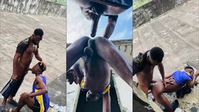 two macho men fucking outdoor after they played football
