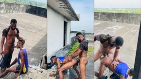 two macho men fucking outdoor after they played football