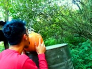 Twink is fucking a pumpkin and eating own creampie in the garden