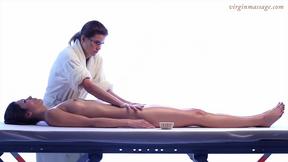 ”Brunette babe Adrien first time massaged”