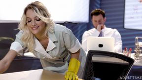 ”Office cleaning lady Kenna James's open for sweaty assfucking”