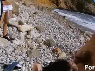 French gal bangs swimmer on the beach