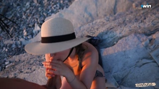 No barriers to love. A young couple wants public sex and fucks right on the beach