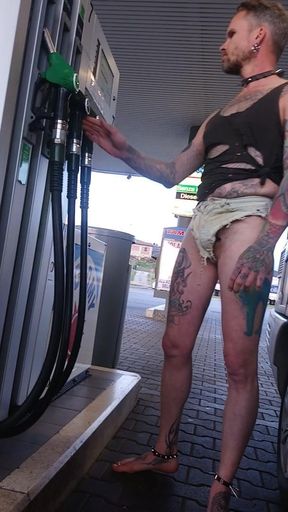 Pumping petrol in short shorts