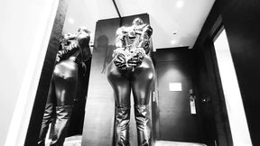 Black latex sissy slave doll gets stuck in selfbondage