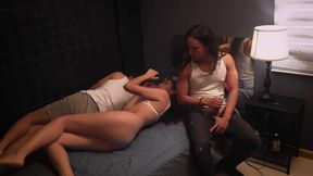 My stepfather's huge cock makes the beautiful young woman scream as I join