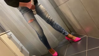 Desperate Pee in my Jeans next he Pee on Me and on end give him BlowJob with Cum on me
