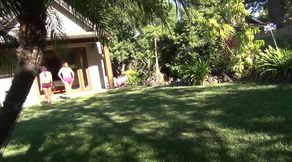 Sweaty lesbians Eva Legend and Mali Luna get naked after yoga