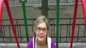 Glasses-Wearing Blonde Tempts Outdoors Before Deep Blowjob Action