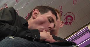 Ginger boy gets ass rammed by two studs and soaked in sperm