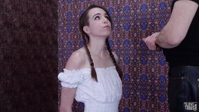 Restrained teen gets throat fucked