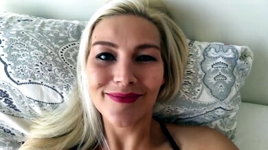 Blonde German wife fingers herself while her hairy husband watches in bed
