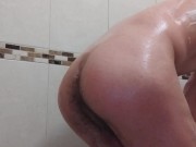 Enema Skinny guy fills up his asshole with water then squirts it out