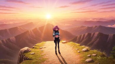 Hiking in the mountain - happy ending