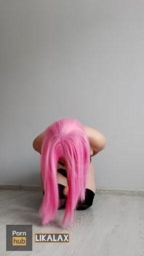 Bound hand and foot Lika Lax rides a big dildo