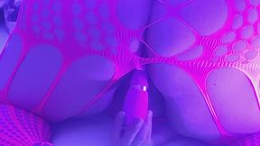 BBW black light UV light orgasm in neon bodystocking