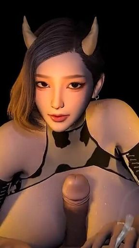 Tit Fucking a Cow Girl with Big Lactating Boobs