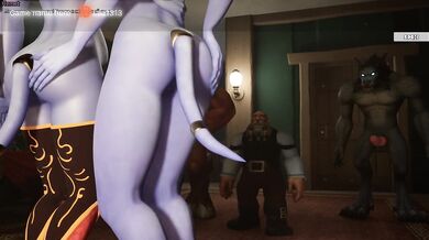 A tauren monster stretches a draenei girl's tight pussy in public