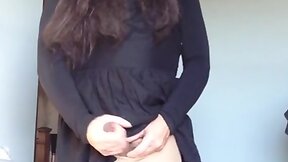 Kitty tgirl wank tan pantyhose big cum