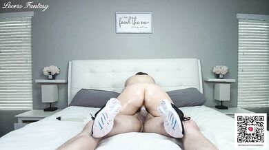 My new sneakers get soaked riding his huge dick slow and deep