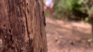 Boy caught peeing in the woods