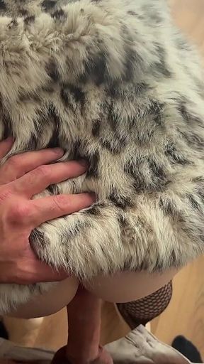 Horny MILF in a Luxury Snow Leopard Fur Coat Fucked Hard! Fur Coat Fetish Sex