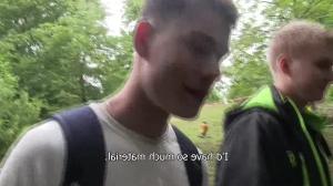 athletic lad with a monstrous boner in slutty 3some