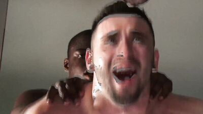 White stud chokes on a big black cock and gets railed
