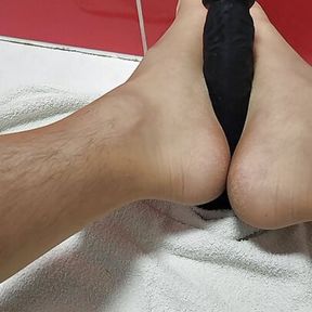 Footjob with dildo in nylons