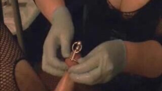 Sounding with a beaded string sound. urethral injection
