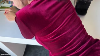 Hard fucked a whore in a corduroy dress in front of the window