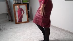 2226 Kassie in Red Leather Skirt