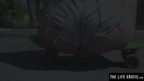 ”Blonde with short hair Lilly D masturbates in a car”